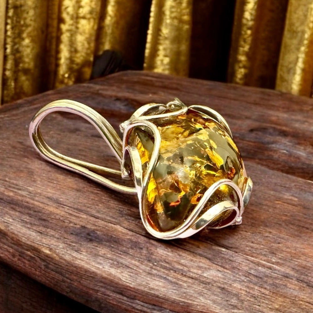 Deep Cognac Baltic Amber Sterling Silver Pendant
